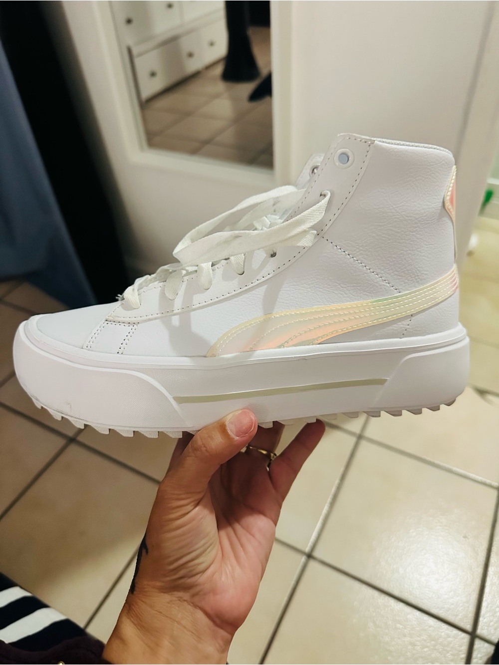 Puma White High-Top Sneakers with Iridescent Accent